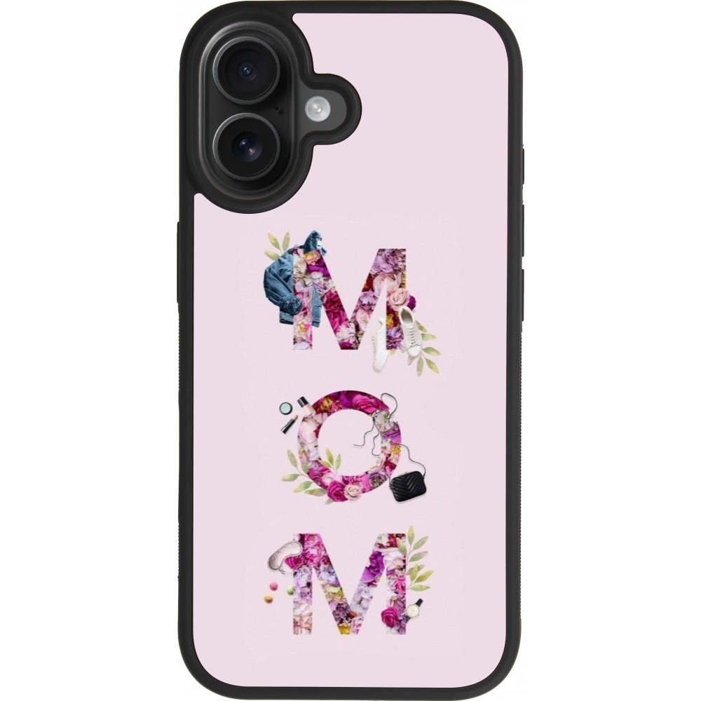 Coque iPhone 17 - Silicone rigide noir Mom 2024 girly mom