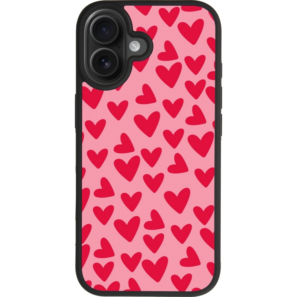 Coque iPhone 17 - Silicone rigide noir Mom 2024 petits coeurs