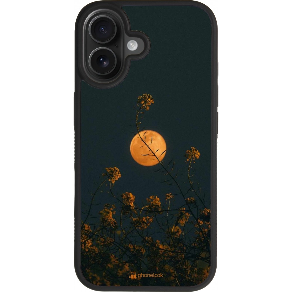 Coque iPhone 17 - Silicone rigide noir Moon Flowers