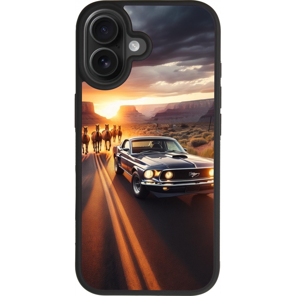 Coque iPhone 17 - Silicone rigide noir Mustang 69 Grand Canyon