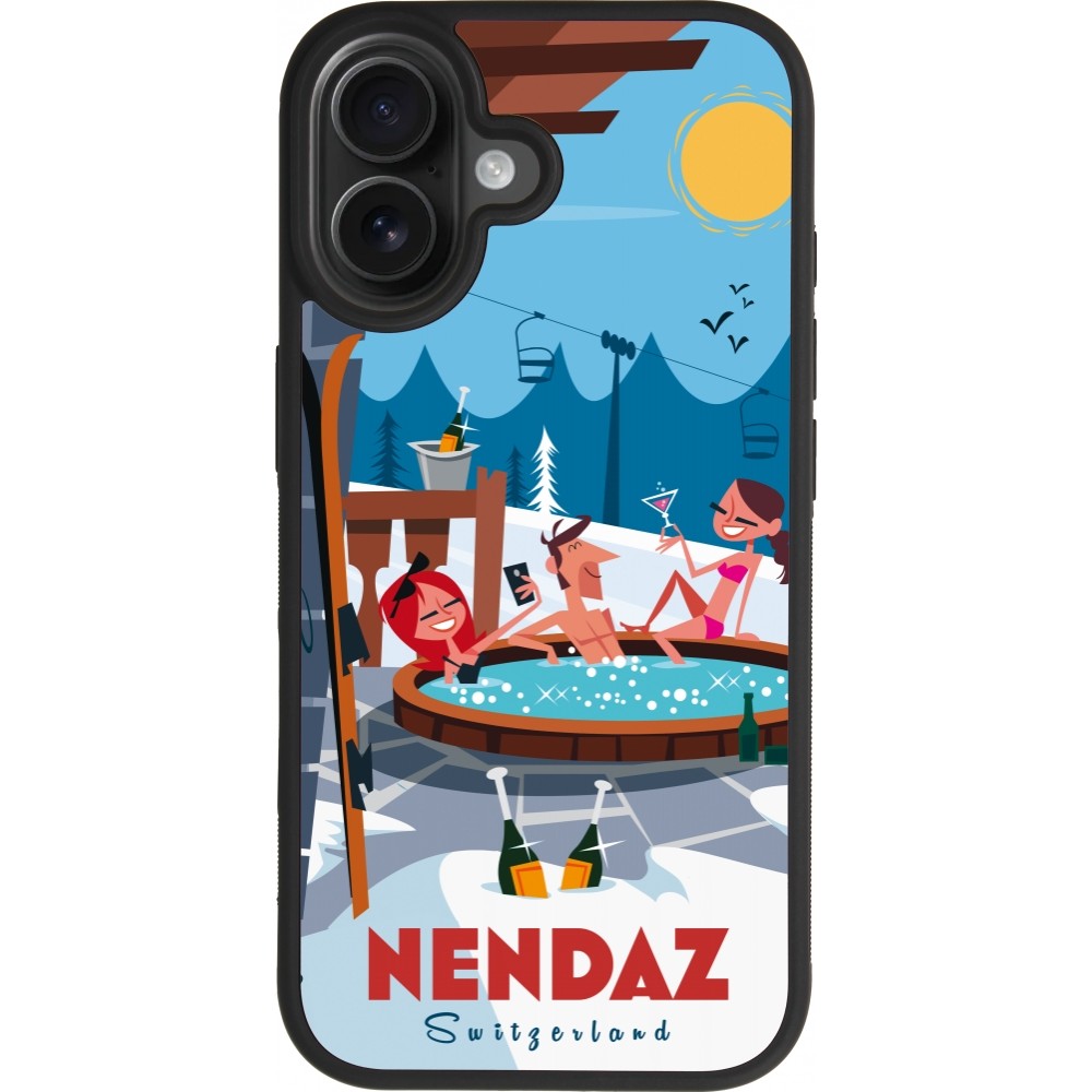 Coque iPhone 17 - Silicone rigide noir Nendaz Mountain Jacuzzi