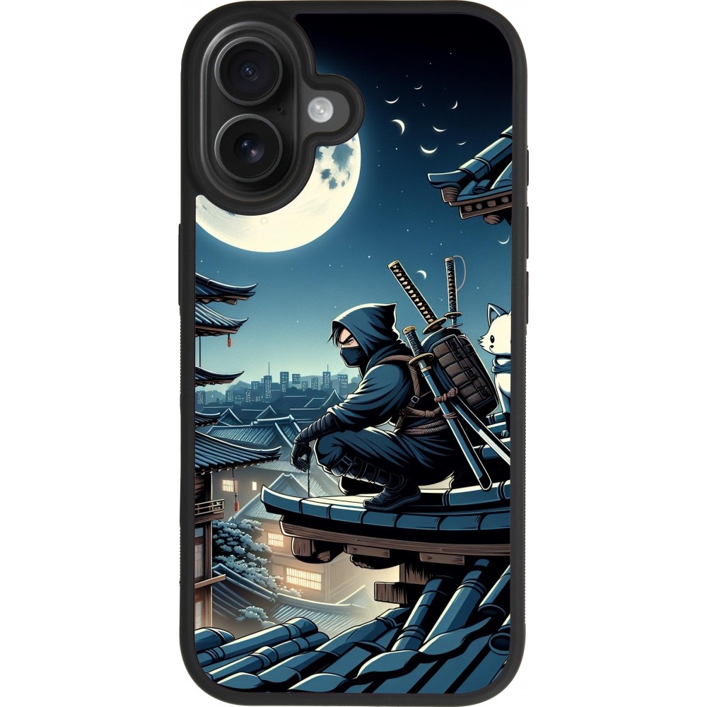 Coque iPhone 17 - Silicone rigide noir Ninja sous la lune