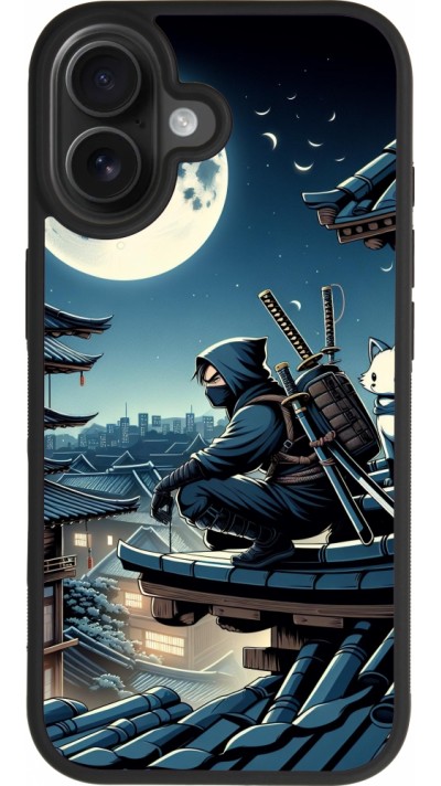 Coque iPhone 17 - Silicone rigide noir Ninja sous la lune