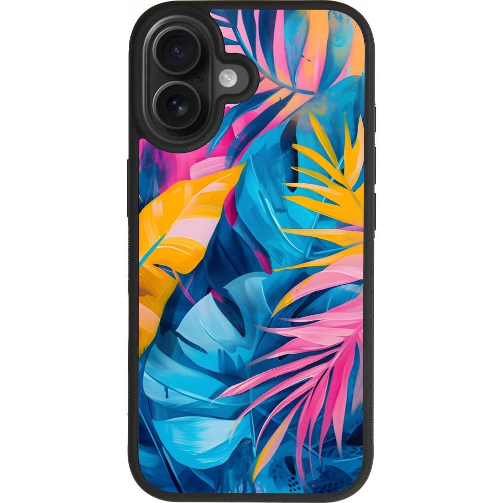 Coque iPhone 17 - Silicone rigide noir Palms Blue