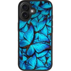 Coque iPhone 17 - Silicone rigide noir Papillon bleu