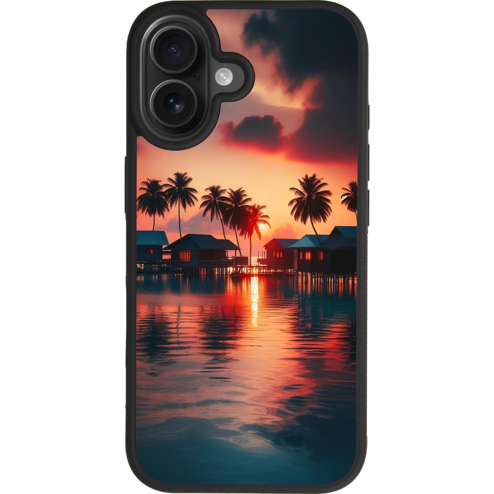 Coque iPhone 17 - Silicone rigide noir Paradis Maldives