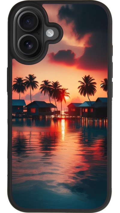 Coque iPhone 17 - Silicone rigide noir Paradis Maldives