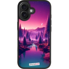 Coque iPhone 17 - Silicone rigide noir Paysage Violet-Rose