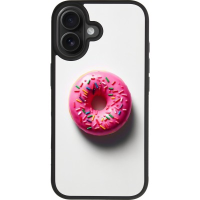 Coque iPhone 17 - Silicone rigide noir Weißer Hintergrund, pinker Donut