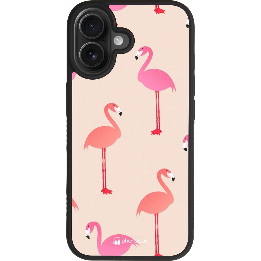 Coque iPhone 17 - Silicone rigide noir Pink Flamingos Pattern