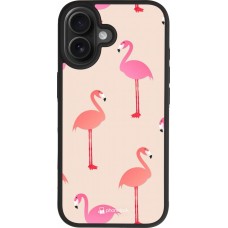 Coque iPhone 17 - Silicone rigide noir Pink Flamingos Pattern