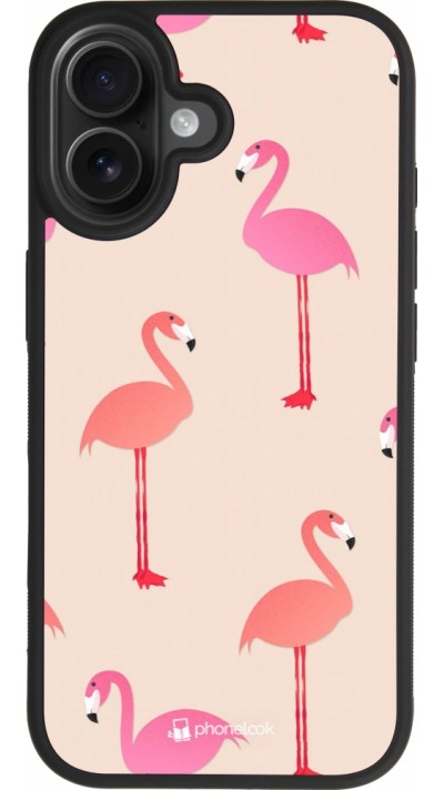 Coque iPhone 17 - Silicone rigide noir Pink Flamingos Pattern