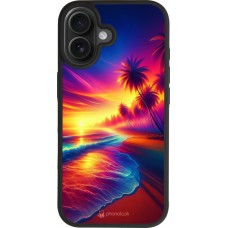 Coque iPhone 17 - Silicone rigide noir Plage coucher soleil flashy
