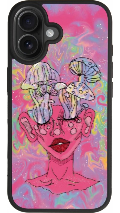 Coque iPhone 17 - Silicone rigide noir Psychedelic pink mushroom