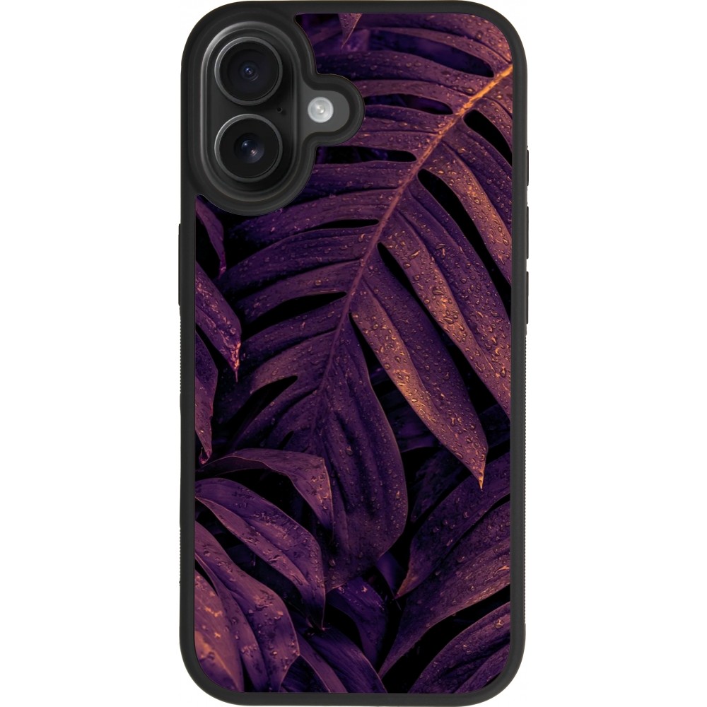 Coque iPhone 17 - Silicone rigide noir Purple Light Leaves