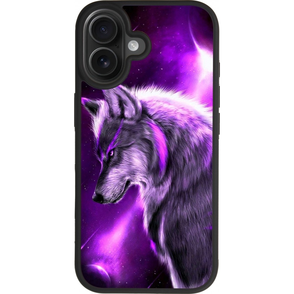 Coque iPhone 17 - Silicone rigide noir Purple Sky Wolf