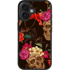 Coque iPhone 17 - Silicone rigide noir Skulls and flowers