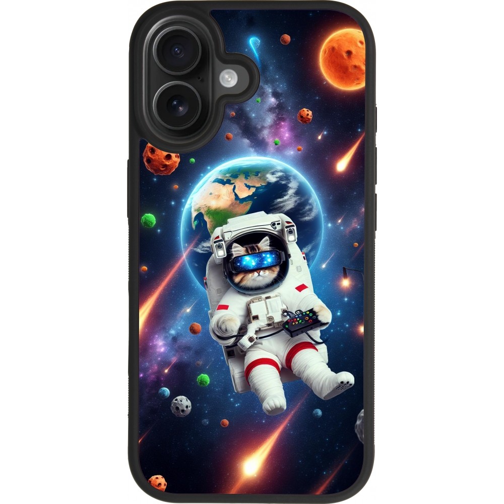 Coque iPhone 17 - Silicone rigide noir VR SpaceCat Odyssey