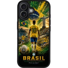 Coque iPhone 17 - Silicone rigide noir Football Brésil splash 2026