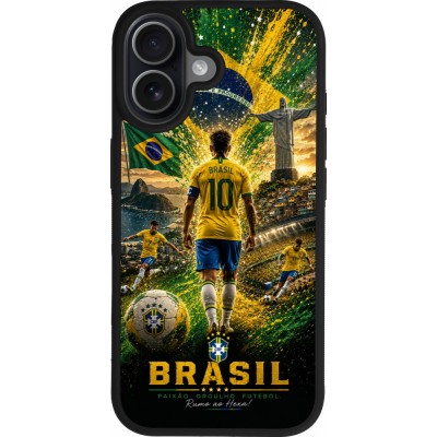 Coque iPhone 17 - Silicone rigide noir Football Brésil splash 2026