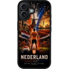Coque iPhone 17 - Silicone rigide noir Football Pays-Bas splash 2026