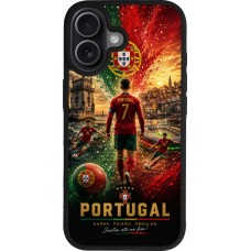 Coque iPhone 17 - Silicone rigide noir Football Portugal splash 2026
