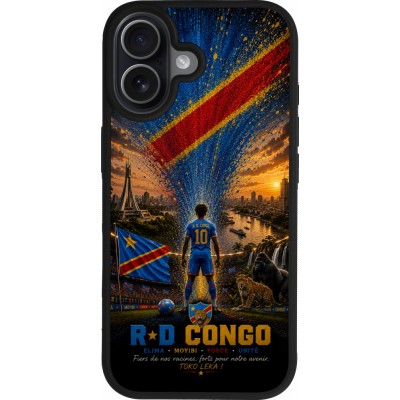 Coque iPhone 17 - Silicone rigide noir Football République démocratique du Congo splash 2026