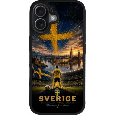 Coque iPhone 17 - Silicone rigide noir Football Suède splash 2026