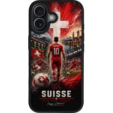 Coque iPhone 17 - Silicone rigide noir Football Suisse splash 2026