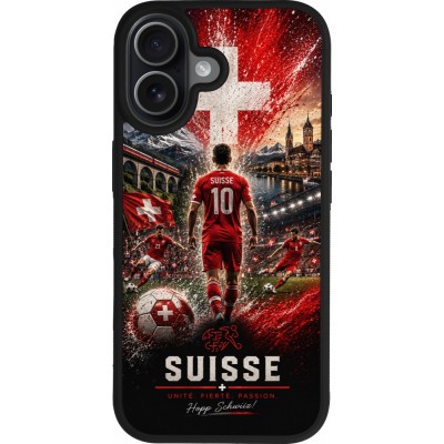 Coque iPhone 17 - Silicone rigide noir Football Suisse splash 2026