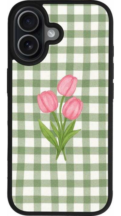 Coque iPhone 17 - Silicone rigide noir Green vichy tulips Spring 2026