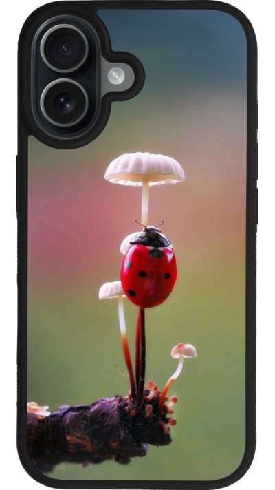 Coque iPhone 17 - Silicone rigide noir Ladybird on a mushroom Spring 2026