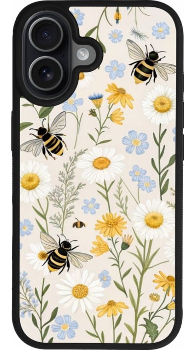 Coque iPhone 17 - Silicone rigide noir Pattern bees Spring 2026