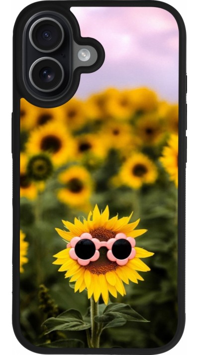 Coque iPhone 17 - Silicone rigide noir Sunflower with glasses Spring 2026