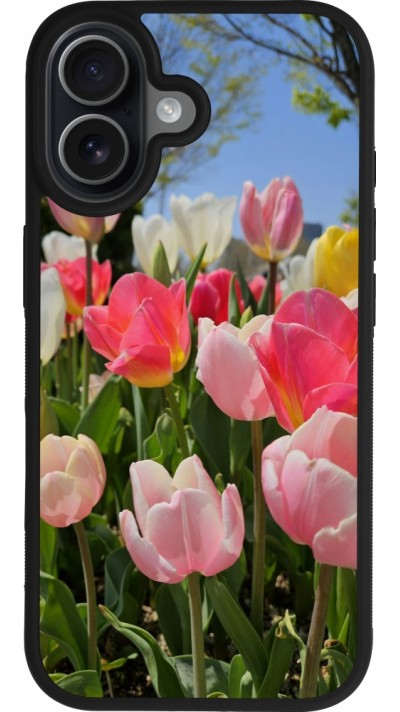 Coque iPhone 17 - Silicone rigide noir Tulips Spring 2026