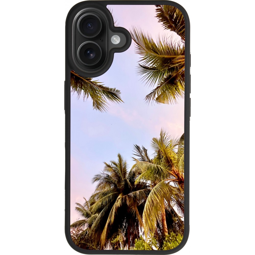 Coque iPhone 17 - Silicone rigide noir Summer 2023 palm tree vibe