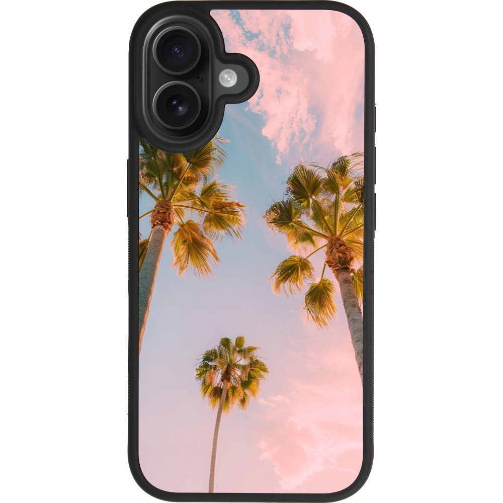 Coque iPhone 17 - Silicone rigide noir Summer 2025 Palmiers
