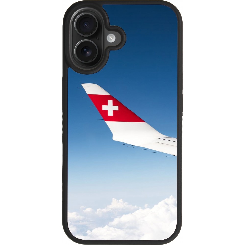 Coque iPhone 17 - Silicone rigide noir Fête Nationale Suisse Sky Swiss Flag