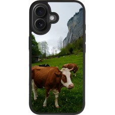 Coque iPhone 17 - Silicone rigide noir Fête Nationale Suisse Vaches