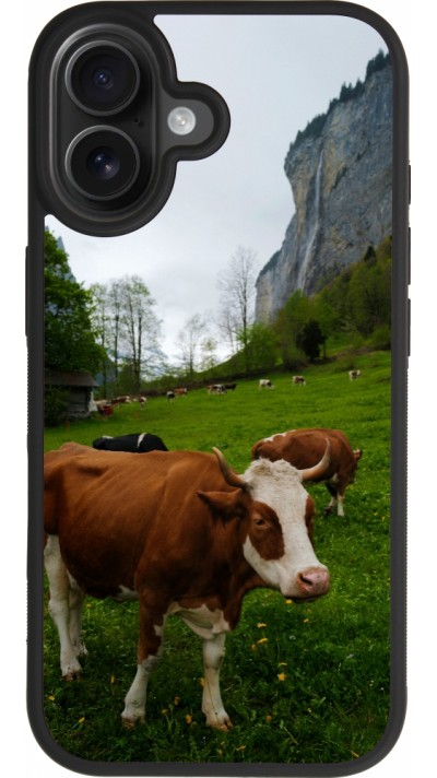 Coque iPhone 17 - Silicone rigide noir Fête Nationale Suisse Vaches
