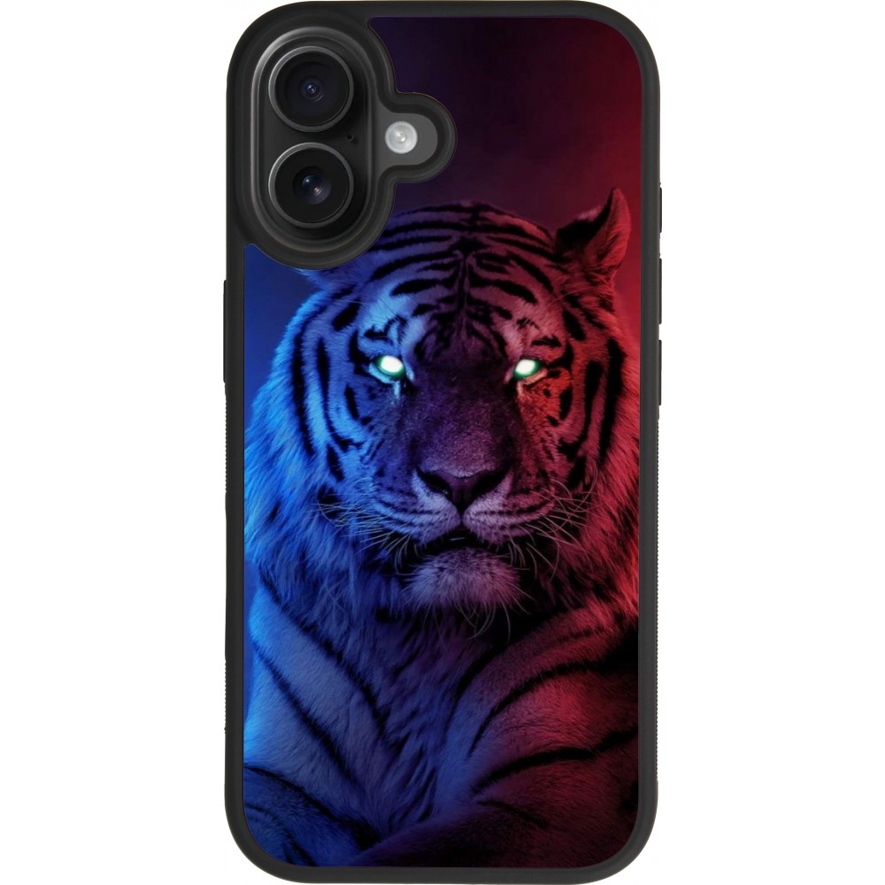 Coque iPhone 17 - Silicone rigide noir Tiger Blue Red