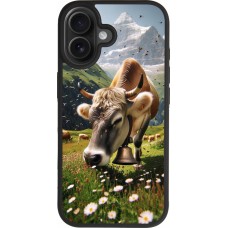 Coque iPhone 17 - Silicone rigide noir Vache montagne Valais