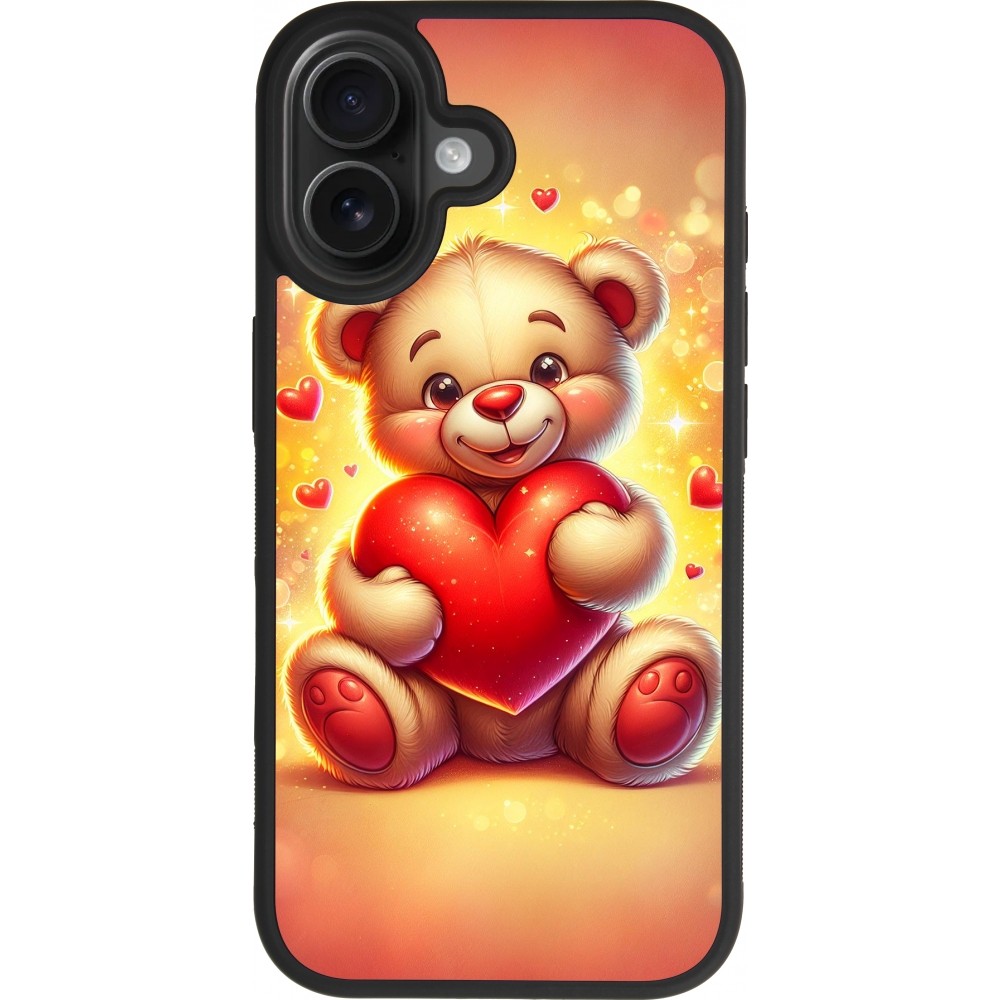 Coque iPhone 17 - Silicone rigide noir Valentine 2024 Teddy love