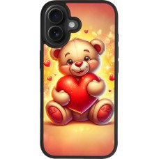 Coque iPhone 17 - Silicone rigide noir Valentine 2024 Teddy love
