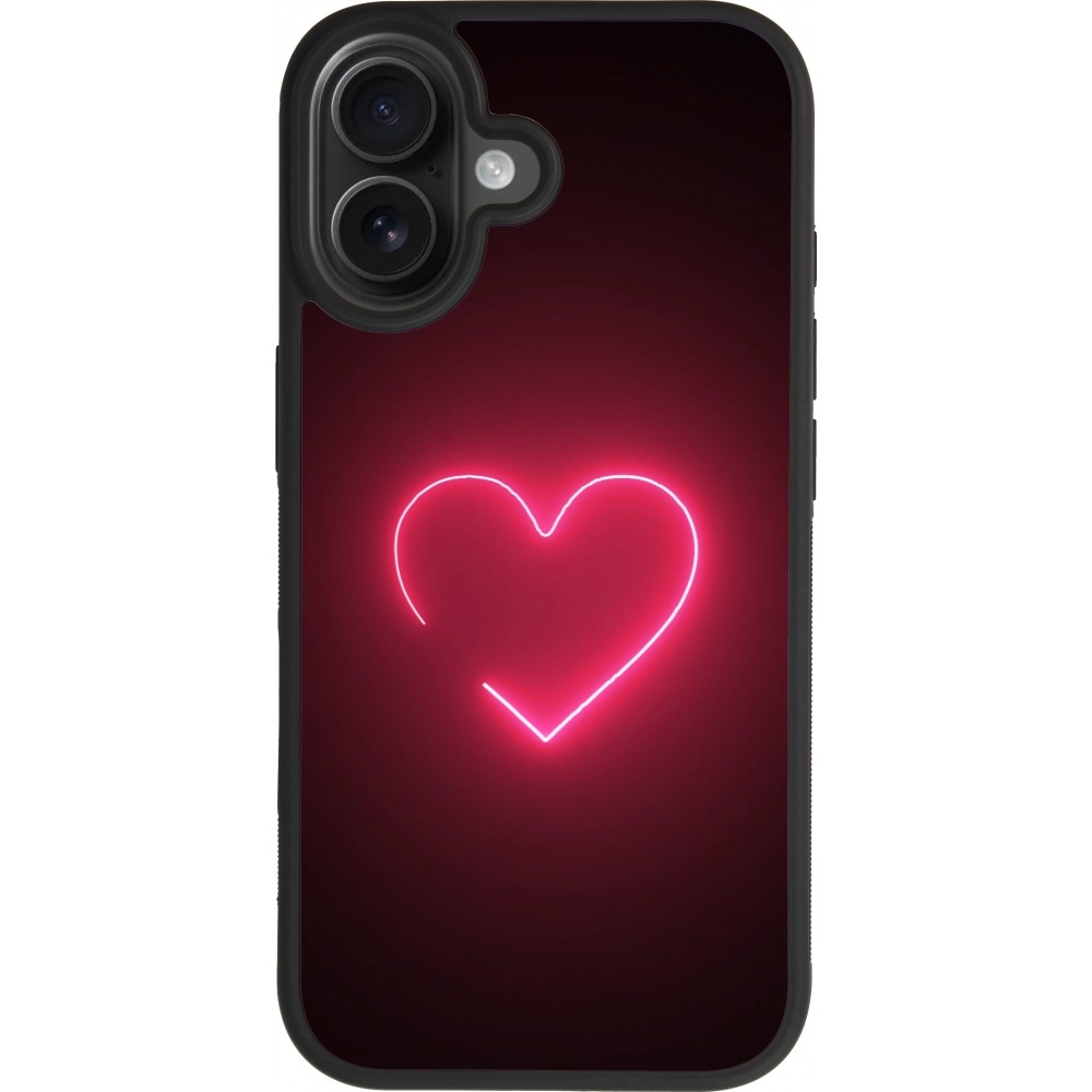Coque iPhone 17 - Silicone rigide noir Valentine 2023 single neon heart
