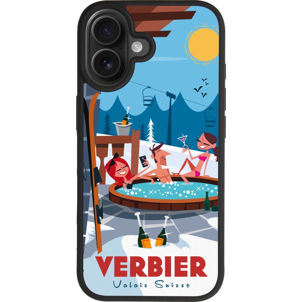 Coque iPhone 17 - Silicone rigide noir Verbier Mountain Jacuzzi