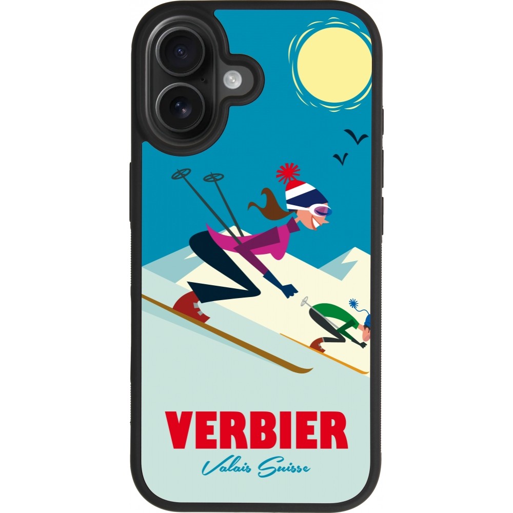 Coque iPhone 17 - Silicone rigide noir Verbier Ski Downhill