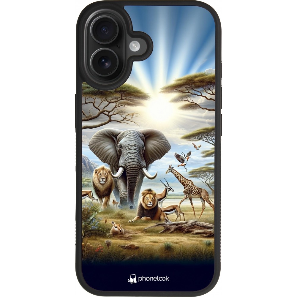 Coque iPhone 17 - Silicone rigide noir Vie sauvage africaine