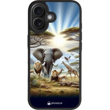 Coque iPhone 17 - Silicone rigide noir Vie sauvage africaine