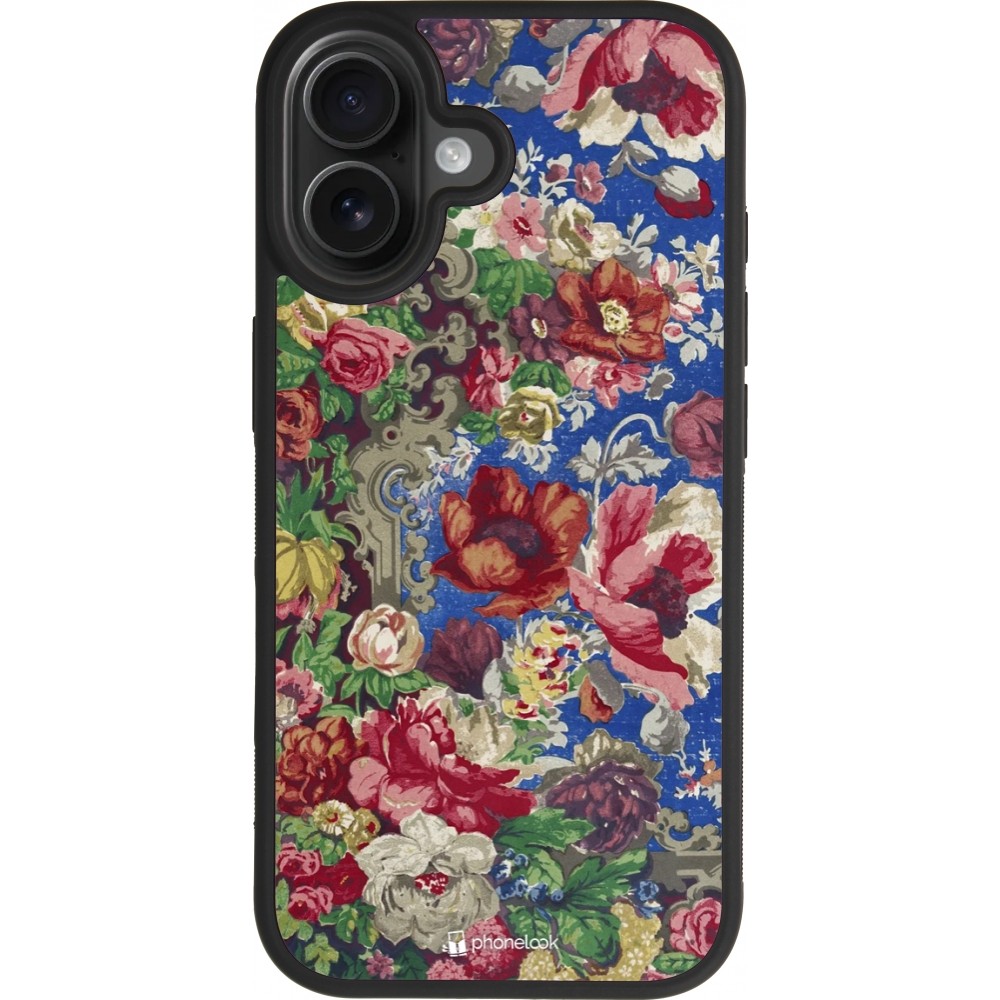 iPhone 17 Case Hülle - Silikon schwarz Vintage Art Flowers